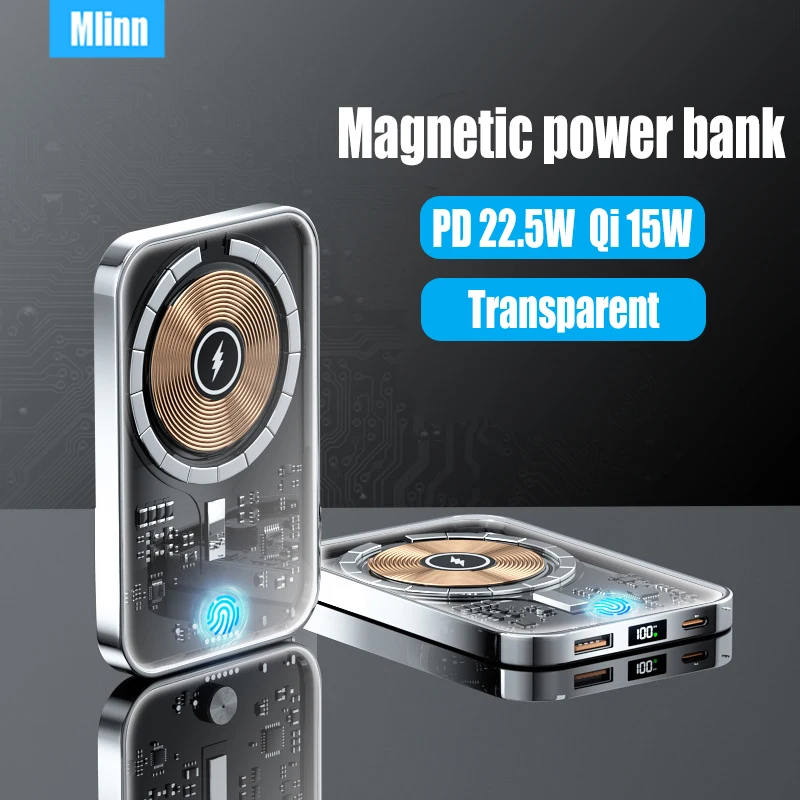 

10000mAh Magnetic Wireless Power Bank PD20W Transparent Spare Safe Battery Pack Mag for MacSafe iPhone 14 13 12 Pro Max