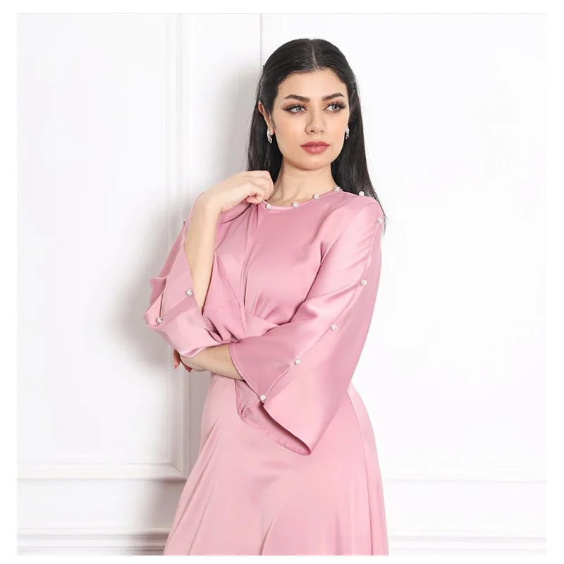 New Middle East Dubai Ramadan Satin Lotus Sleeve Dress Muslim Woman Robe Femme Musulmane Abaya Turkey Long Dresses
