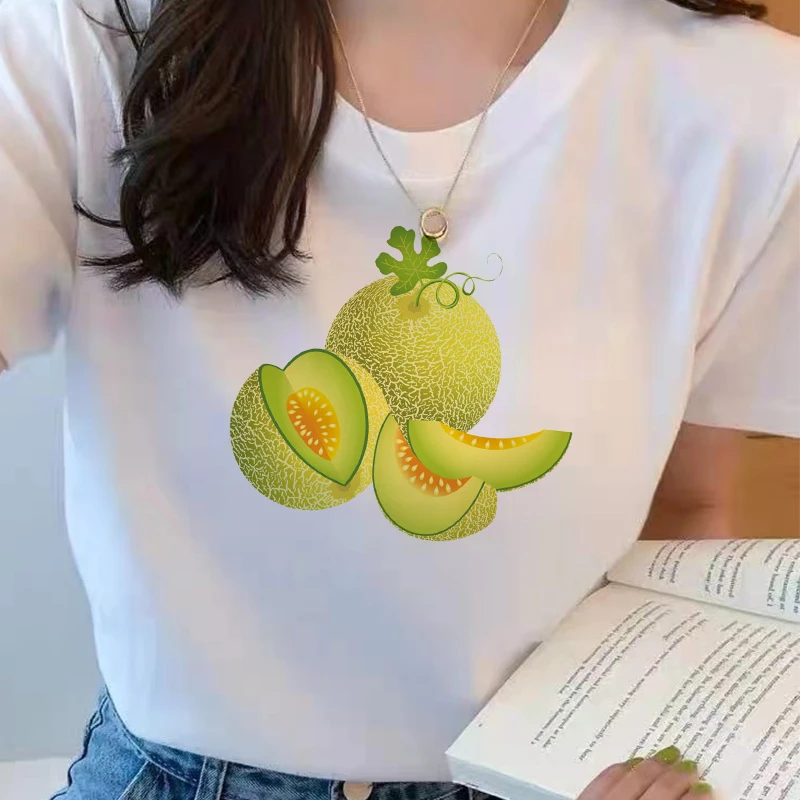 Женская футболка с мультяшным принтом новая круглым вырезом и фруктов Женские