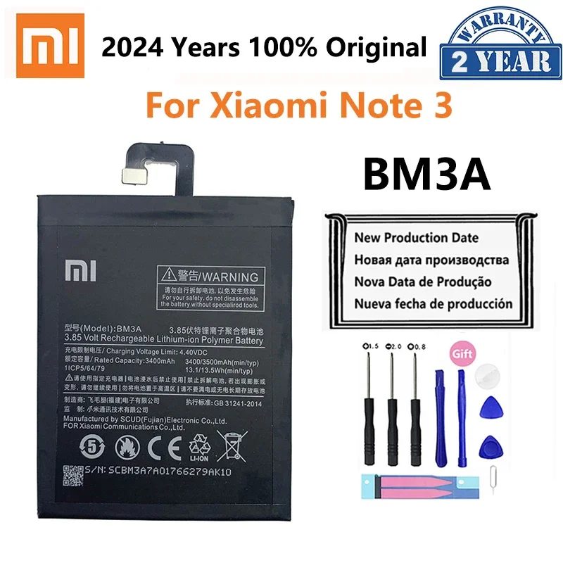 Оригинальный аккумулятор Xiao Mi BM3A для Xiaomi Note 3 Note3 сменный 3400 мАч батареи телефона