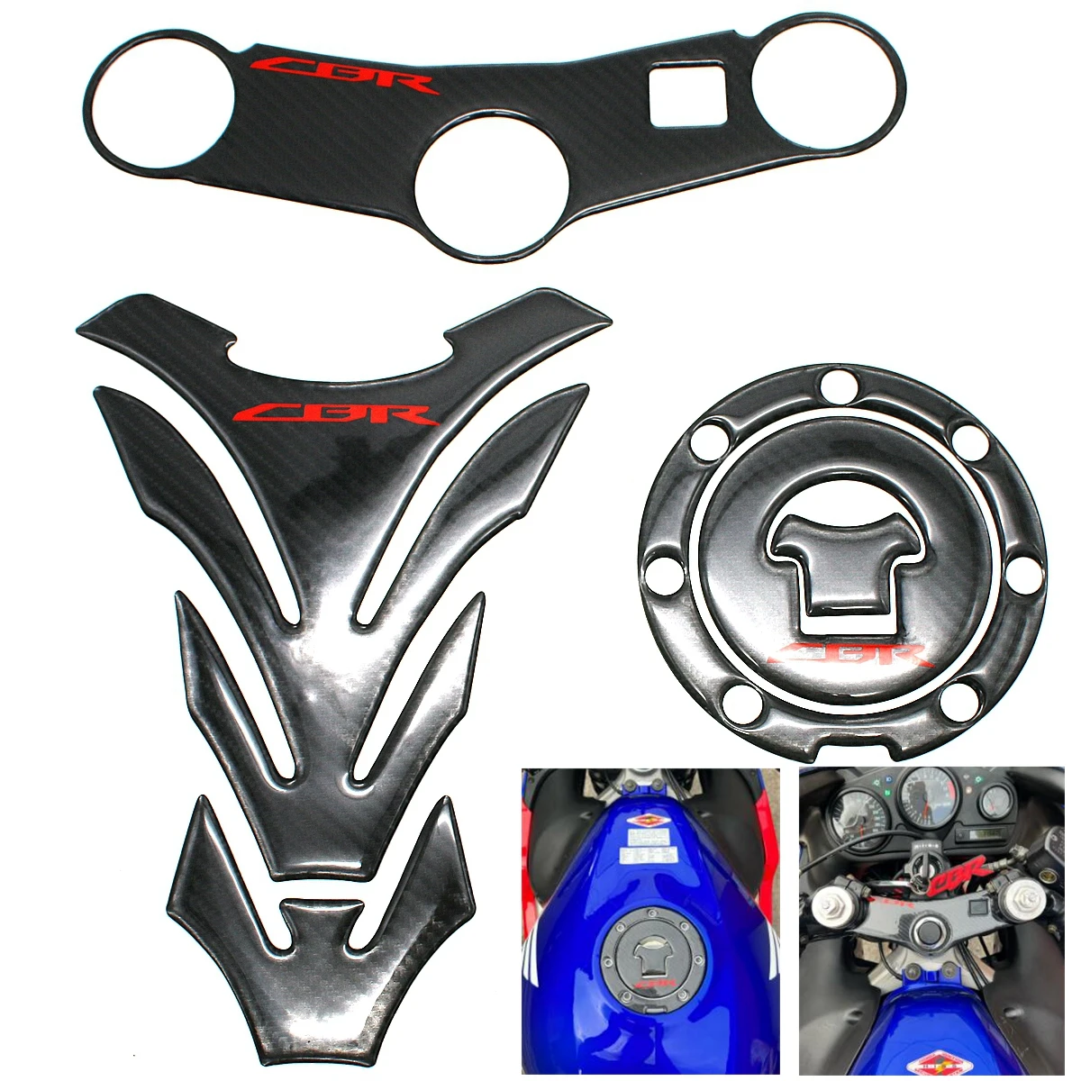 

Motorcycle Carbon Fuel Tank Pad Gas Tank Cap Cover Decal Triple Clamp Yoke Sticker For Honda CBR600RR 2003 2004 CBR 600RR 03 04