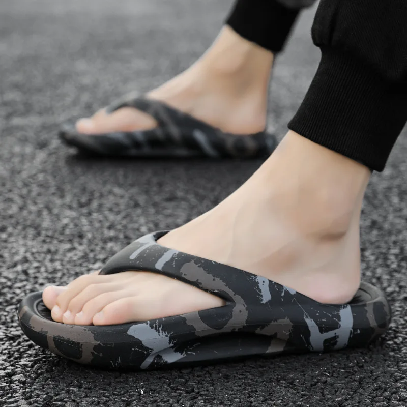 

Men's Slippers Flip-Flops Trend Outside Wear Home Non-slip Bathroom Slippers Beach Shoes Comfortable Massage Tie Dye Summer New