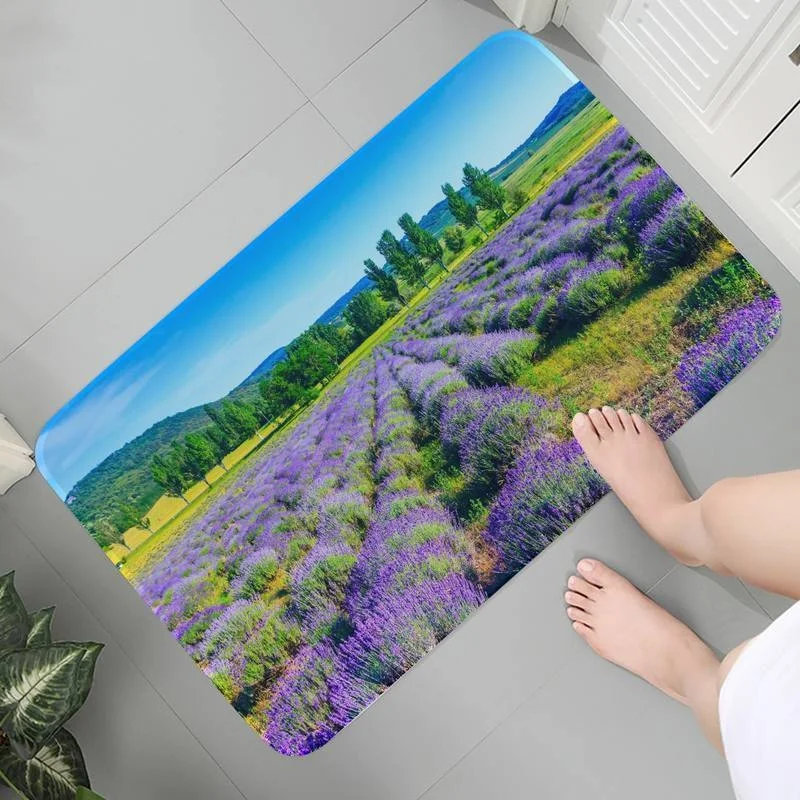 

Soft Living Carpet Room Anti-slip Bedroom Rug Hallway Floor Mats Anime Decoration Purple Flower Mat bedside Area Rugs Bath Mats