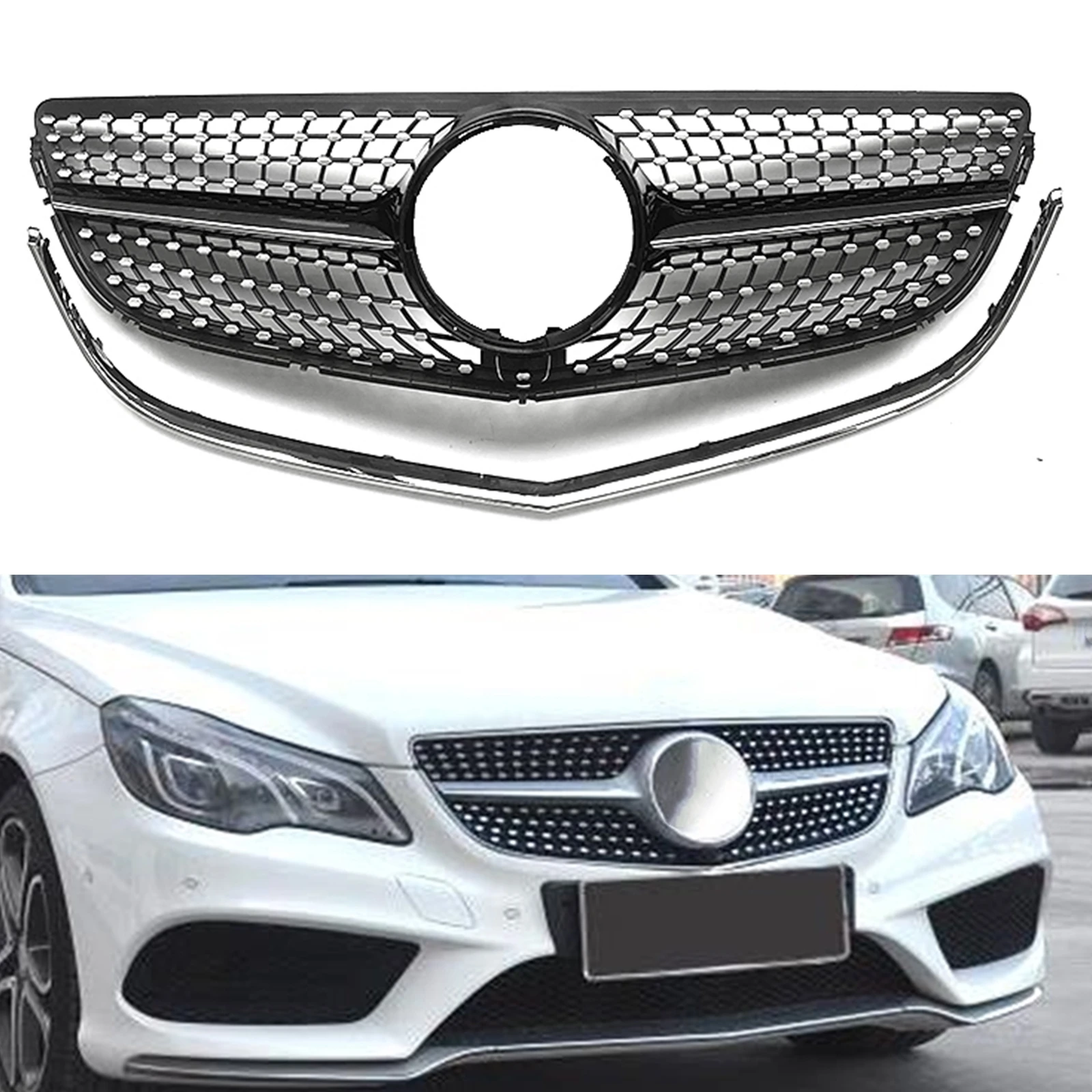 

Upper Grill Grille For Mercedes Benz E Coupe C207 A207 W207 2014-2017 E250/E400 Diamond Style Black Car Front Bumper Hood Mesh