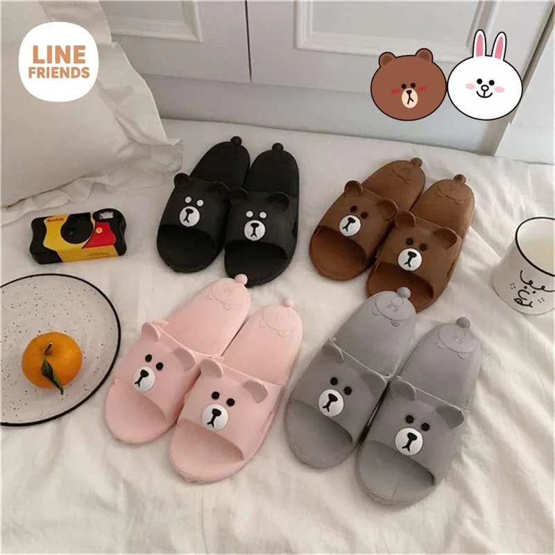

Коричневые Мультяшные шлепанцы LINE, домашние модные сандалии для влюбленных, летняя Нескользящая Повседневная крутая пляжная обувь в стиле каваи и аниме для девочек