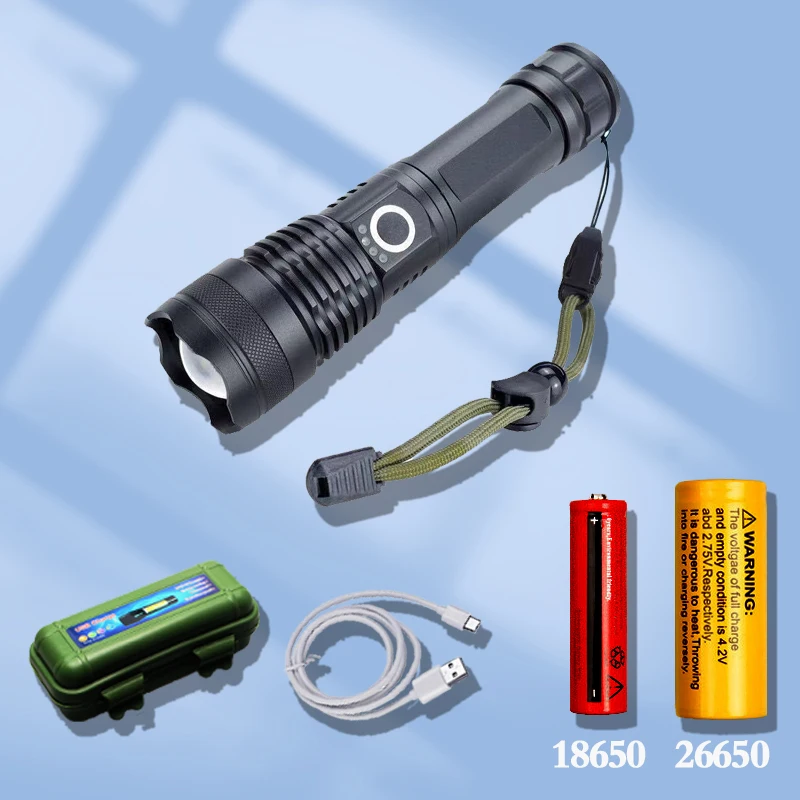 

Самый мощный светодиодный фонарик Xhp50 с Usb, масштабифонарь емый, 3 режима, фонарик 18650 26650 с перезаряжаемой батареей, фонарик для кемпинга на о...