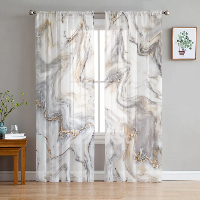 

Abstract Marble Texture Tulle Curtains for Living Room Bedroom Decoration Chiffon Sheer Voile Kitchen Window Curtain