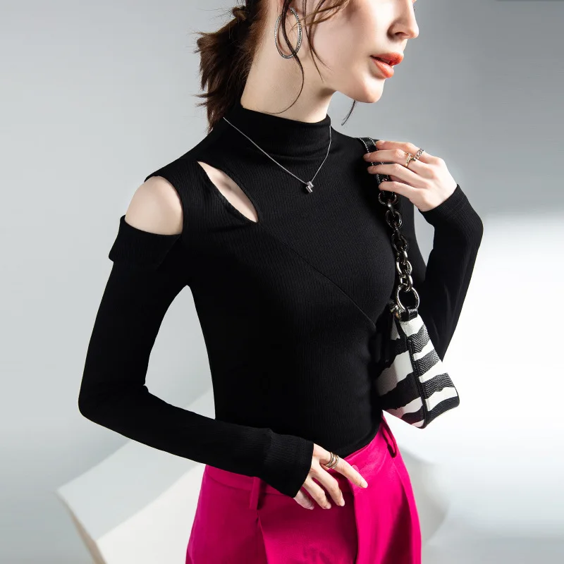 

High Quality 2023 Women T-shirt Hollow Out Design Female Autumn Sexy Crop Top Clothes Casual Fashion Blouses Grace Meeting