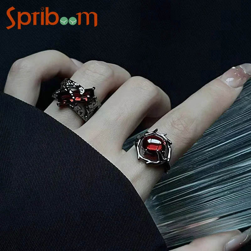 

Vintage Ring with Red Stone Irregular Geometric Aesthetic Women Rings Personality Jewelry Y2K Open Adjustable Party Accessories