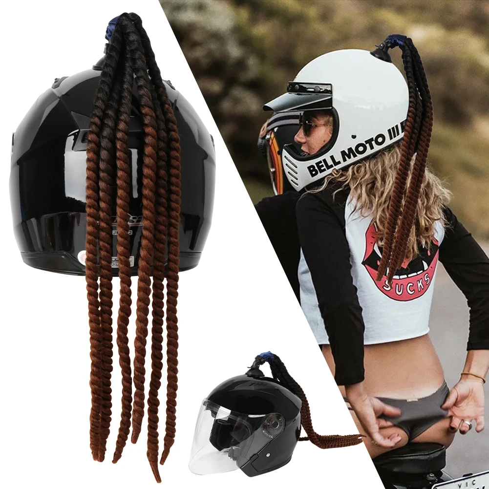 #Punk Style Motorcycle Helmet Dreadlocks Women Helmet Dreadlocks Ponytail Braid Motocross Bicycle Helmet Punk Hair Decoration