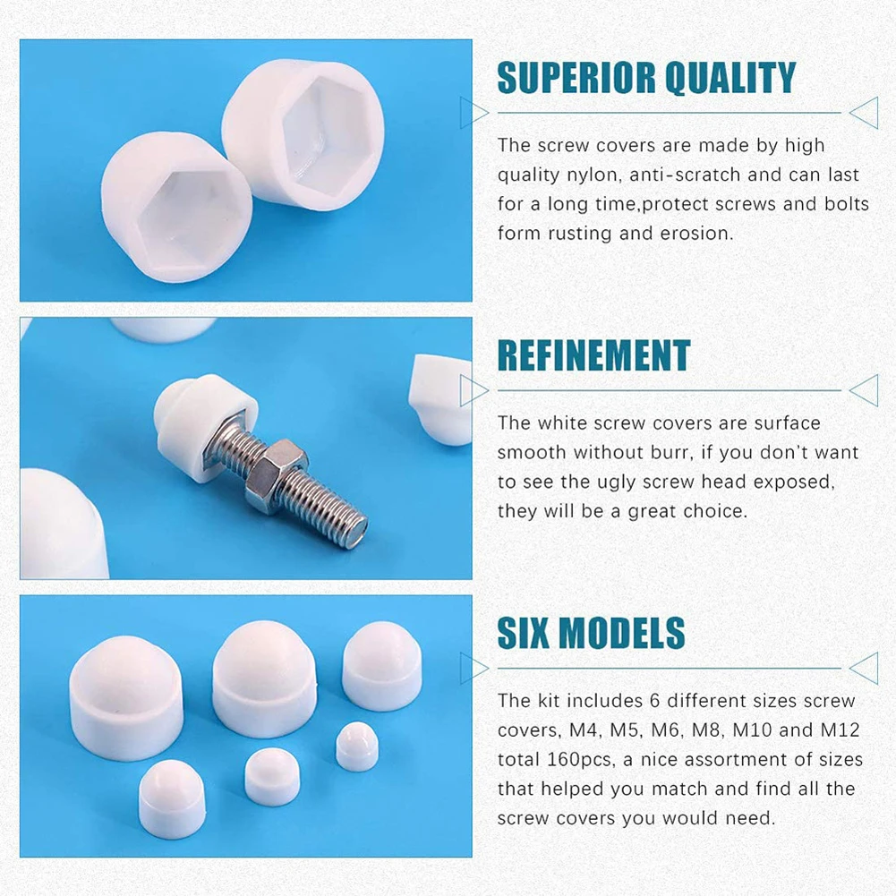 145 Шт. Набор Крышек Для Болтов С Шестигранной Гайкой Черно-белые Купольные