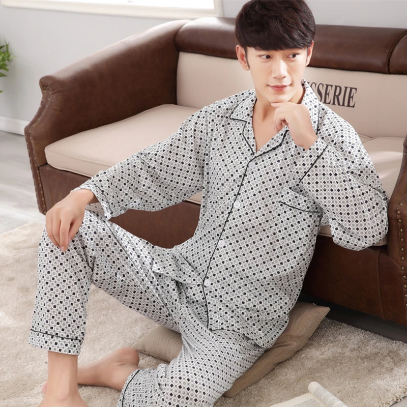 Spring and Autumn Long-sleeved Pajamas Men's Autumn Suits Summer Men's Thin Cardigan Large Size Home Wear Lounge Sets