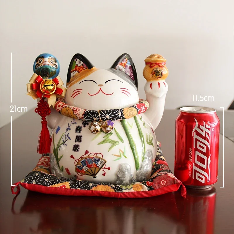 8-дюймовая керамическая статуя Lucky Cat Maneki Neko Fortune украшения в стиле фэншуй копилка