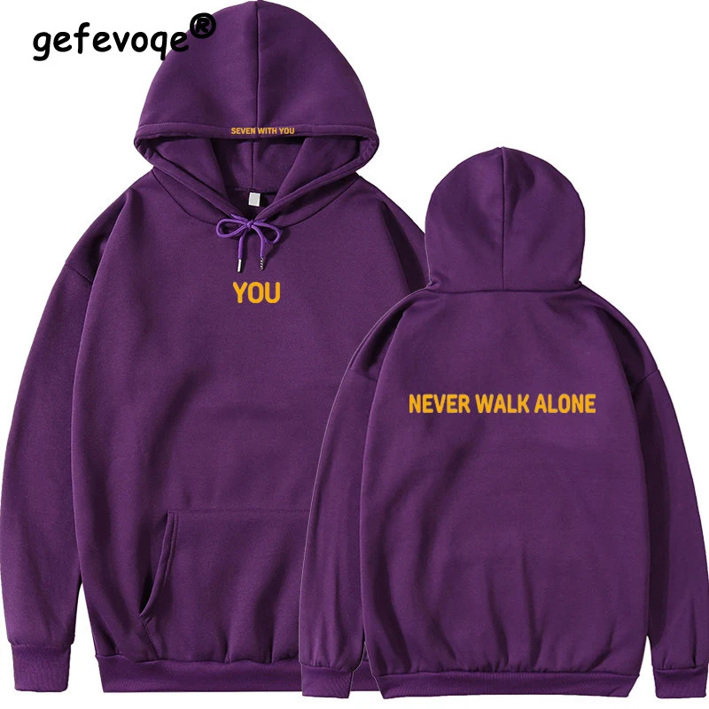 

2022 Winter Fleece Kpop Jimin You Never Walk Alone Letter Print Streetwear Hip Hop Hoodies Pullover Oversized Hooded Sweatshirts