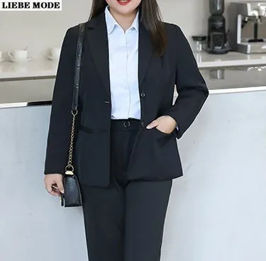 Womens Oversized Formal Suits 2 Piece Blazer Set Plus Size Business Office Trousers Suit for Women Black Navy Blue Pantsuit 10XL