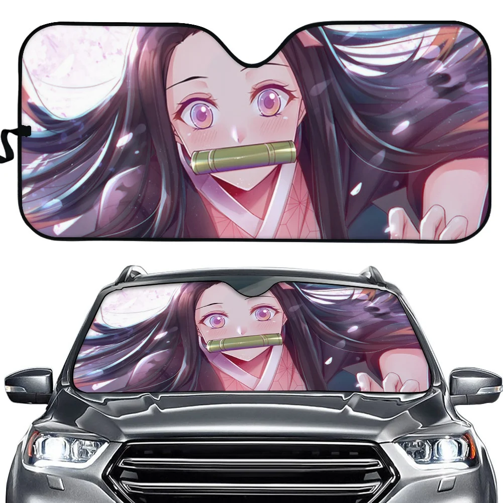 Anime Devil's Blade Sunshade Car Sunshade Kawaii Demon Slayer Printed Auto Accessories for Women Car Window Windscreen Covers