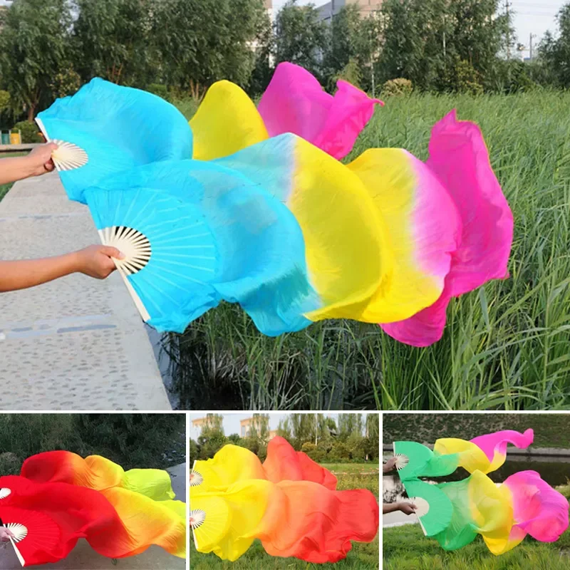 

Hot Sale Lengthening Rainbow Silk Fans Dance Fan Party Foldable Handheld bamboo Fan Home Decoration Crafts