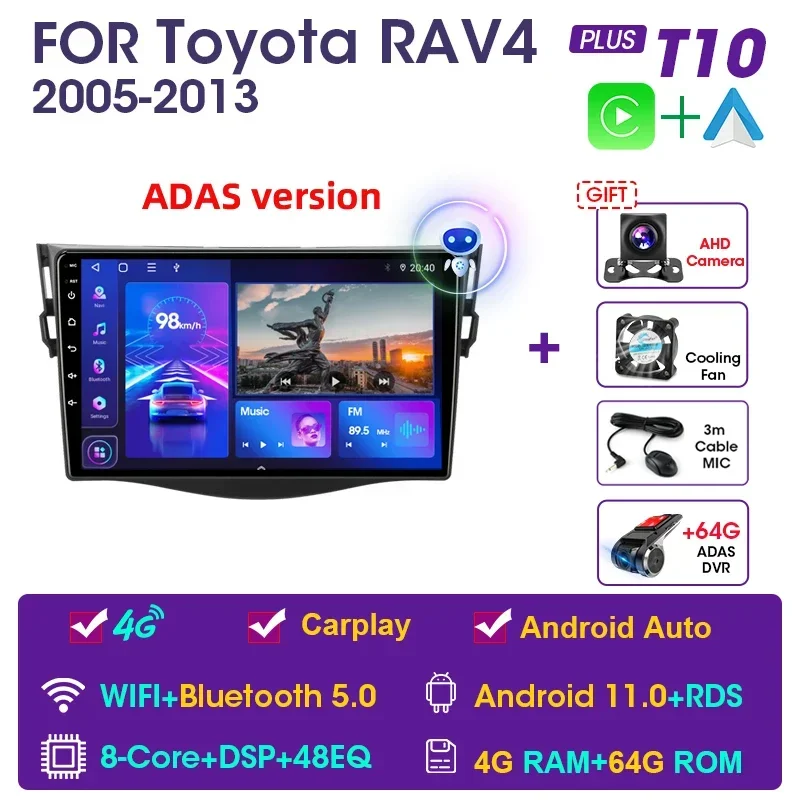

Автомагнитола JMCQ, мультимедийный видеоплеер с GPS-навигацией для Toyota RAV4 Rav 4 2005-2013, 2din, 2 din, Carplay