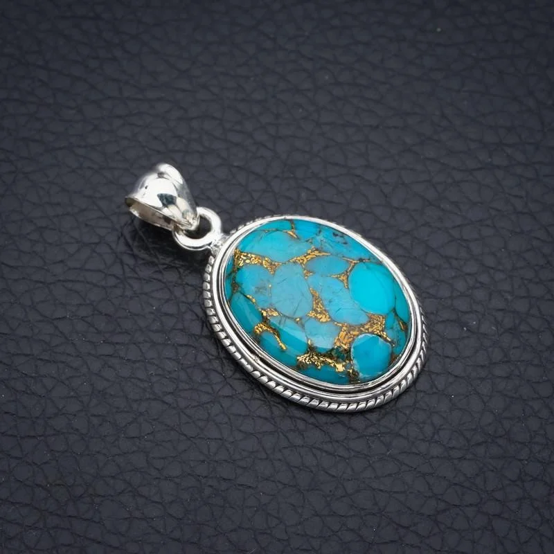 

StarGems Copper Turquoise Handmade 925 Sterling Silver Pendant 1.25" F3867