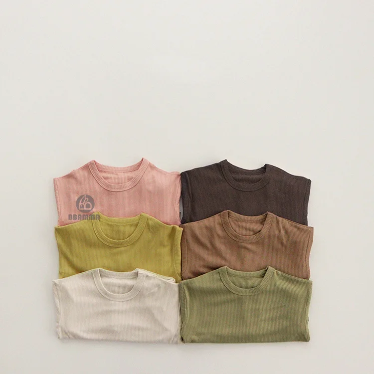 

Детский пижамный комплект в полоску, весна 2022, однотонный новый корейский Детский костюм в полоску с круглым вырезом, хлопковая Повседневна...