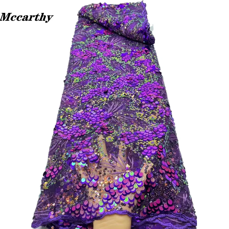 

Mccarthy African Lace Fabric High Quality Inventory Promotion Nigerian Lace Dress Sequins Lace Fabric For Evening Party Dress