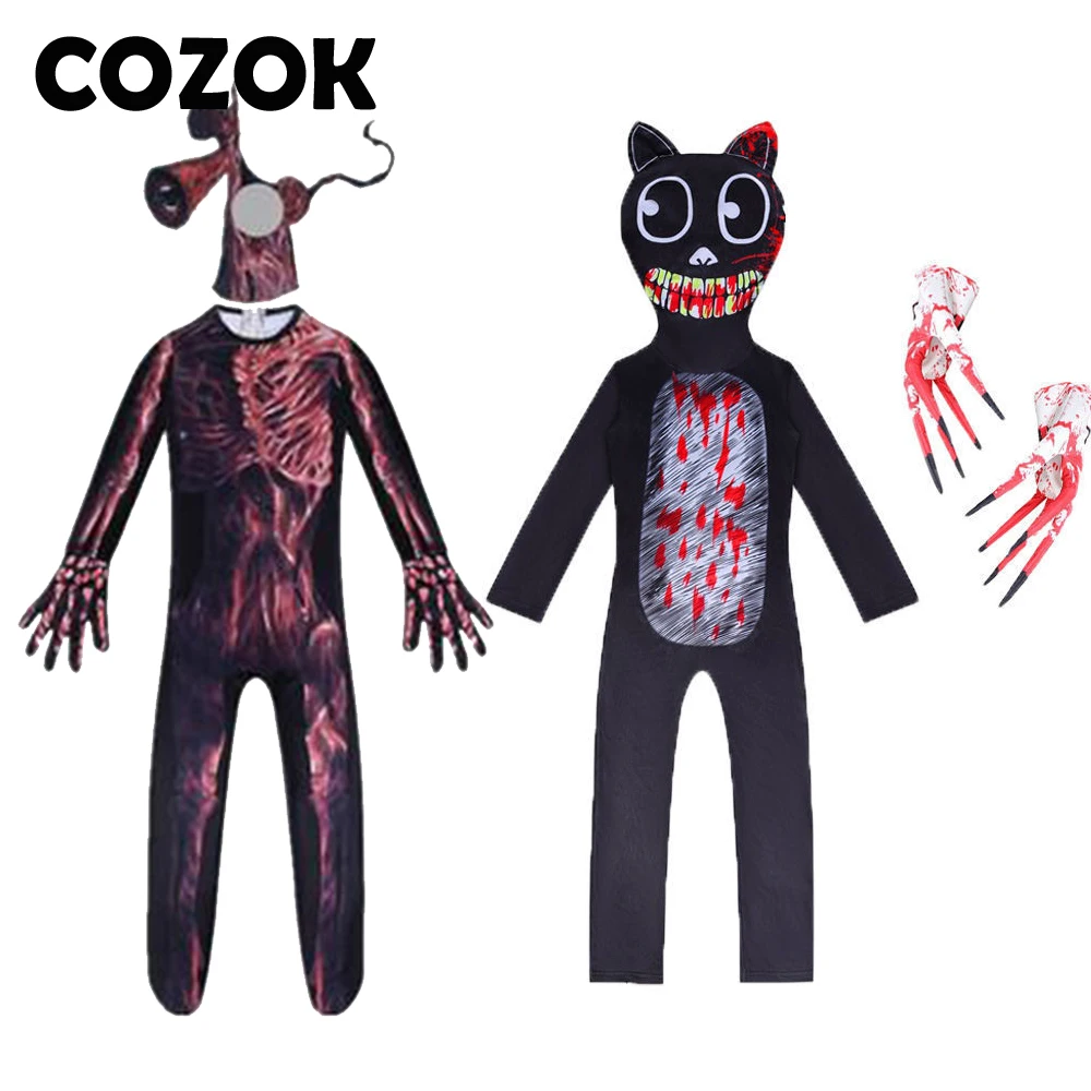 COZOK Halloween Costumes for Kids Anime Black Cat Cosplay Boys Girls Bodysuit and Gloves Cartoon Siren Head Cosplay Costume