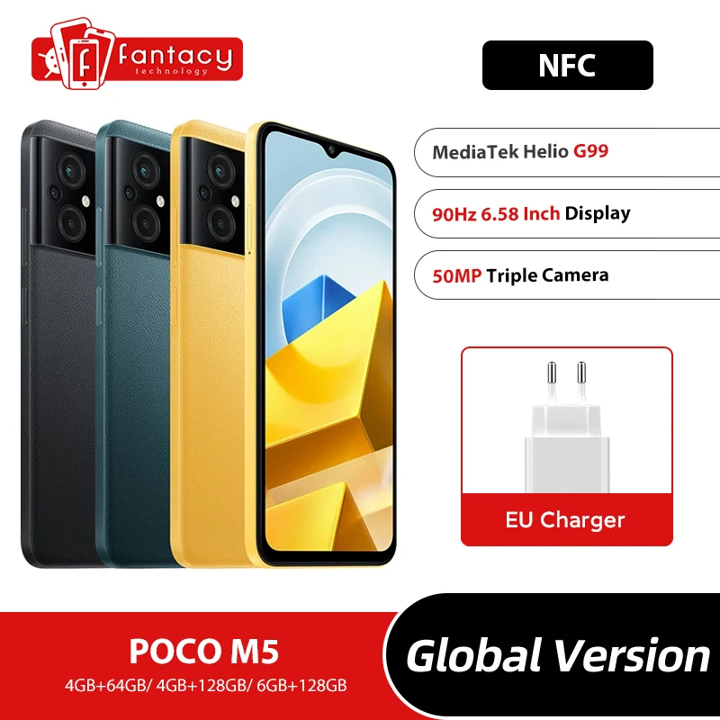  POCO M5 4GB 64GB / 6GB 128GB NFC Smartphone MTK G99 Octa Core 90Hz 6.58\" FHD+ Display 5000mAh 50MP Triple Camera
