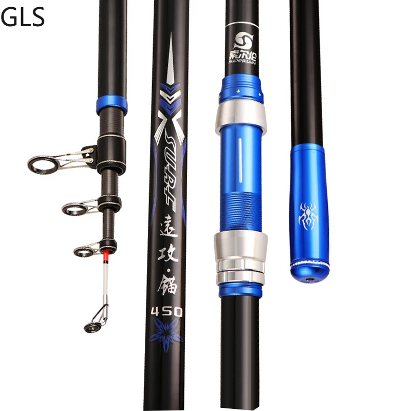 

2022 New Blue Black Super Hard Telescopic Rod 2.4M High Density Carbon Fiber Freshwater Bass Fishing Rod