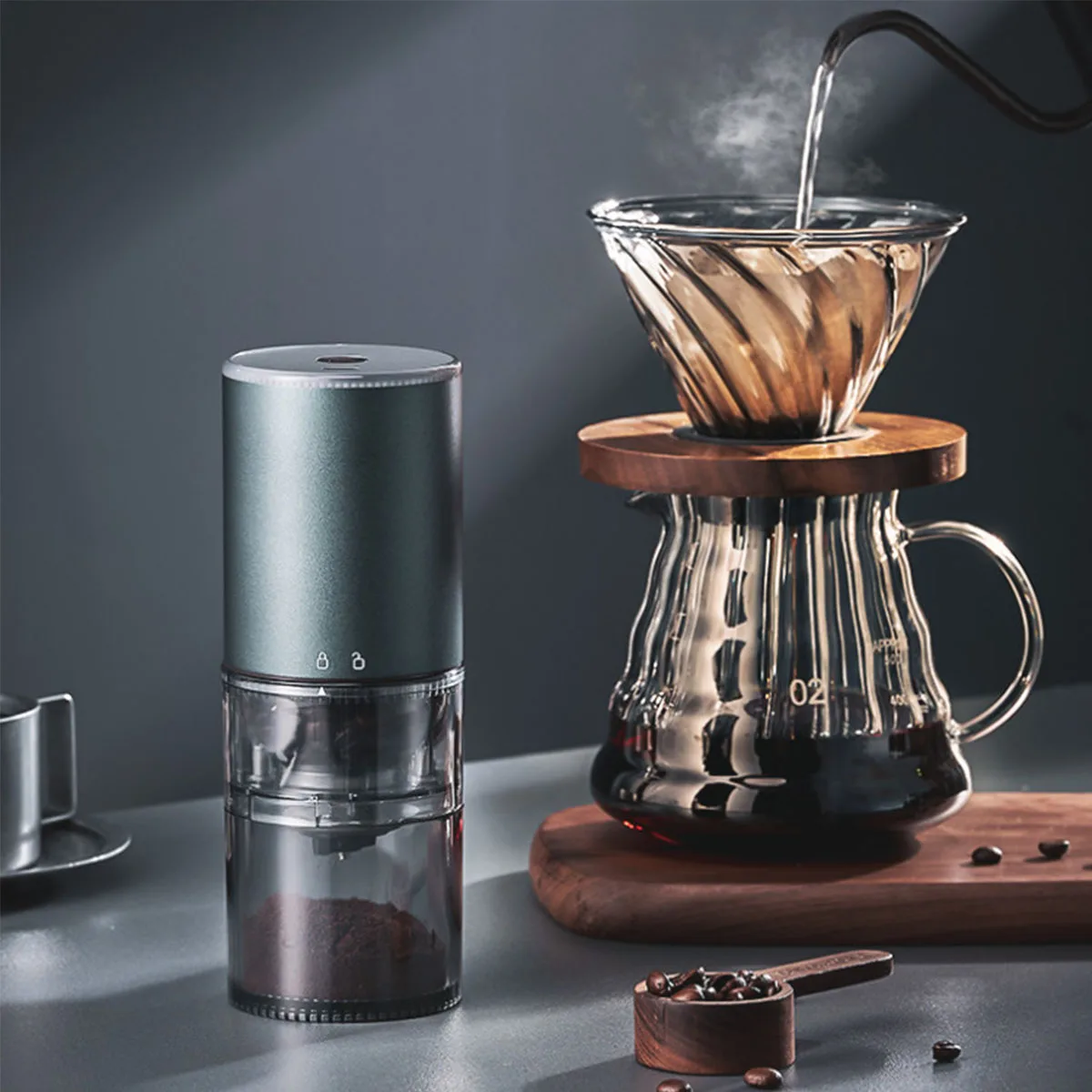 

Stainless Steel Core Coffee Grinder Electric Coffee Bean Grinder USB TYPE-C Rechargeable LED Light Coffee Machine