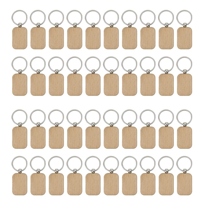 

40Pcs Blank Wooden Wooden Keychain DIY Wooden Keychain Key Tag Anti-Lost Wood Accessories Gift