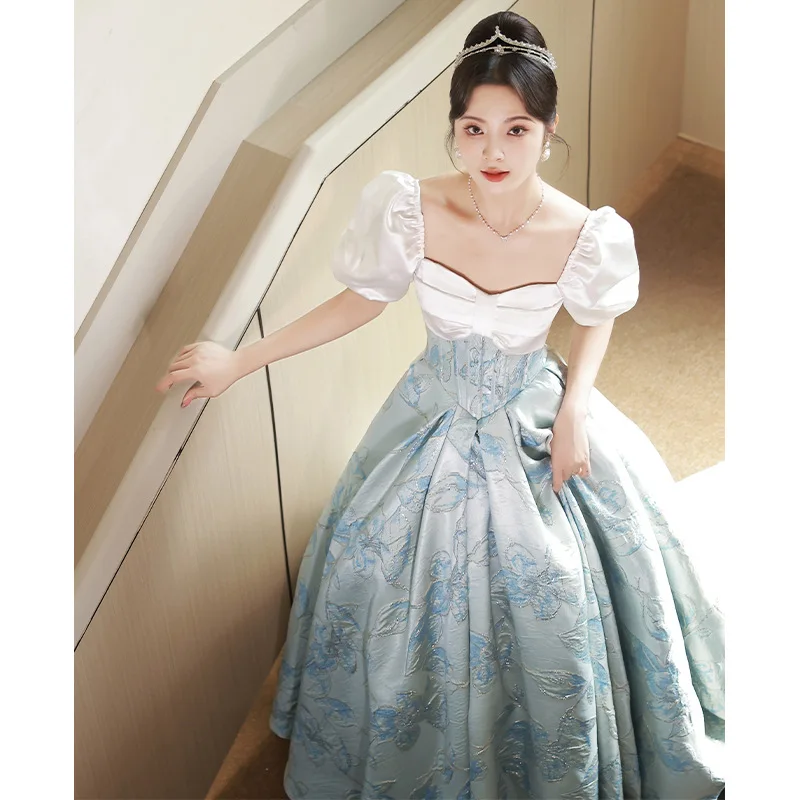 A-Line Ball Gown Dress Celebrity Banquet Temperament French Princess Gown Puff Sleeve Chinese Prom Dresses Patchwork Cheongsam