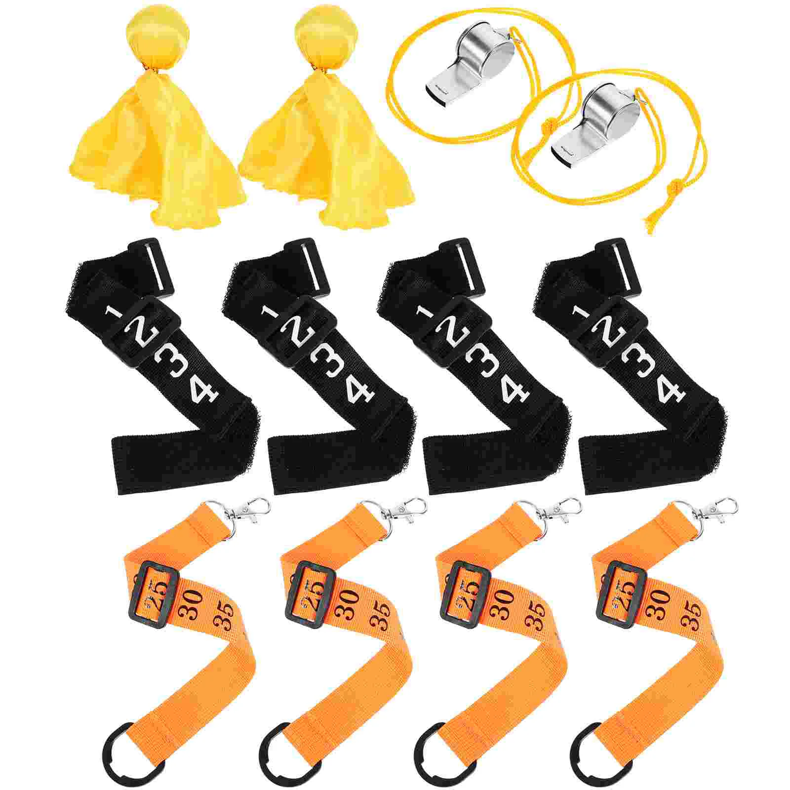 

Номер арбитра, зажим на цепочке, футбольный комплект, свисток, индикатор тренера, соревнование с флажками