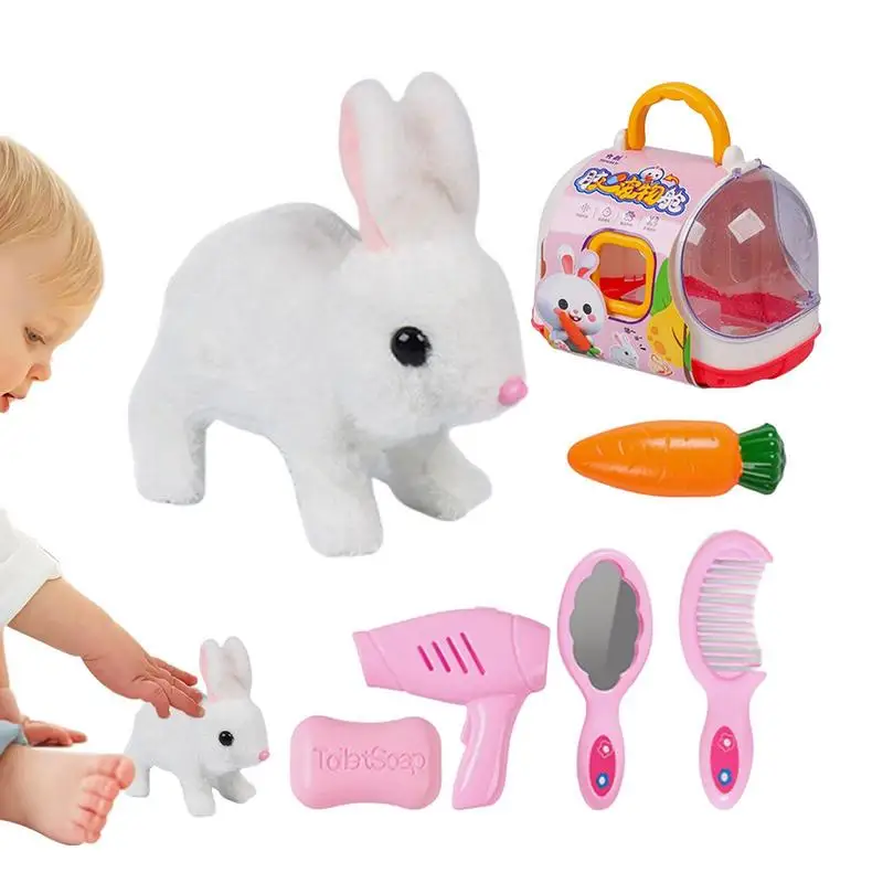 

Интерактивные игрушки-кролики для детей, кролик, собака, плюшевые игрушки-животные с расческой, зеркало, мыло и еда, плюшевые животные, игрушки для питомцев для детей