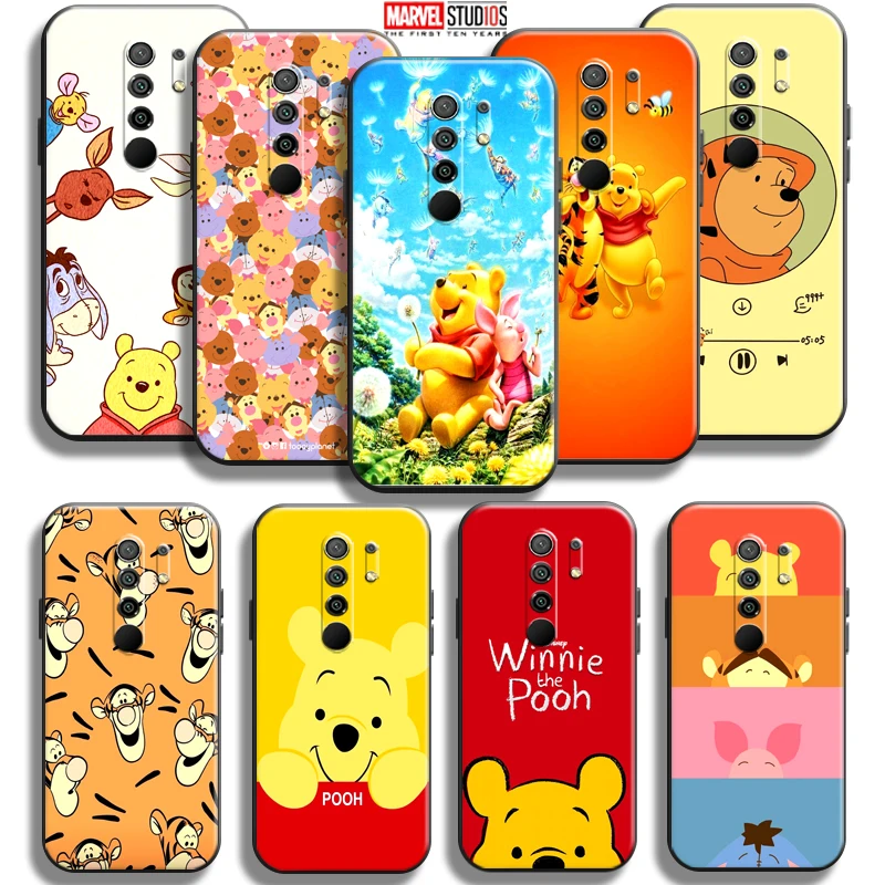 

Cute Winnie The Pooh Phone Case 6.53 Inch For Xiaomi Redmi 9 Phone Case Liquid Silicon Soft Back Black Funda Carcasa