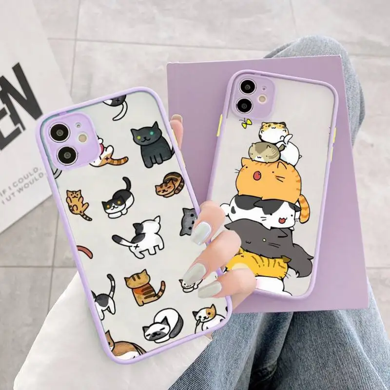 

japan cat cute hand painted Phone Case matte transparent For iphone 14 11 12 13 plus mini x xs xr pro max cover