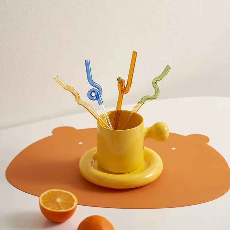 

1 шт. креативная Изогнутая Стеклянная соломинка художественной формы цветная форма d устойчивая к высоким температурам соломинка для сока д...