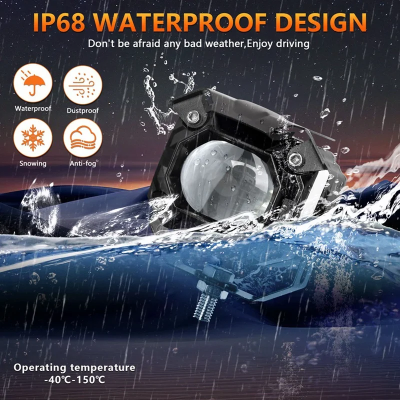 Motorcycle LED Spotlight DRL Angel Eye Auxiliary Light For Car Tractor Truck ATV UTV SUV Boat White+Amber+Blue