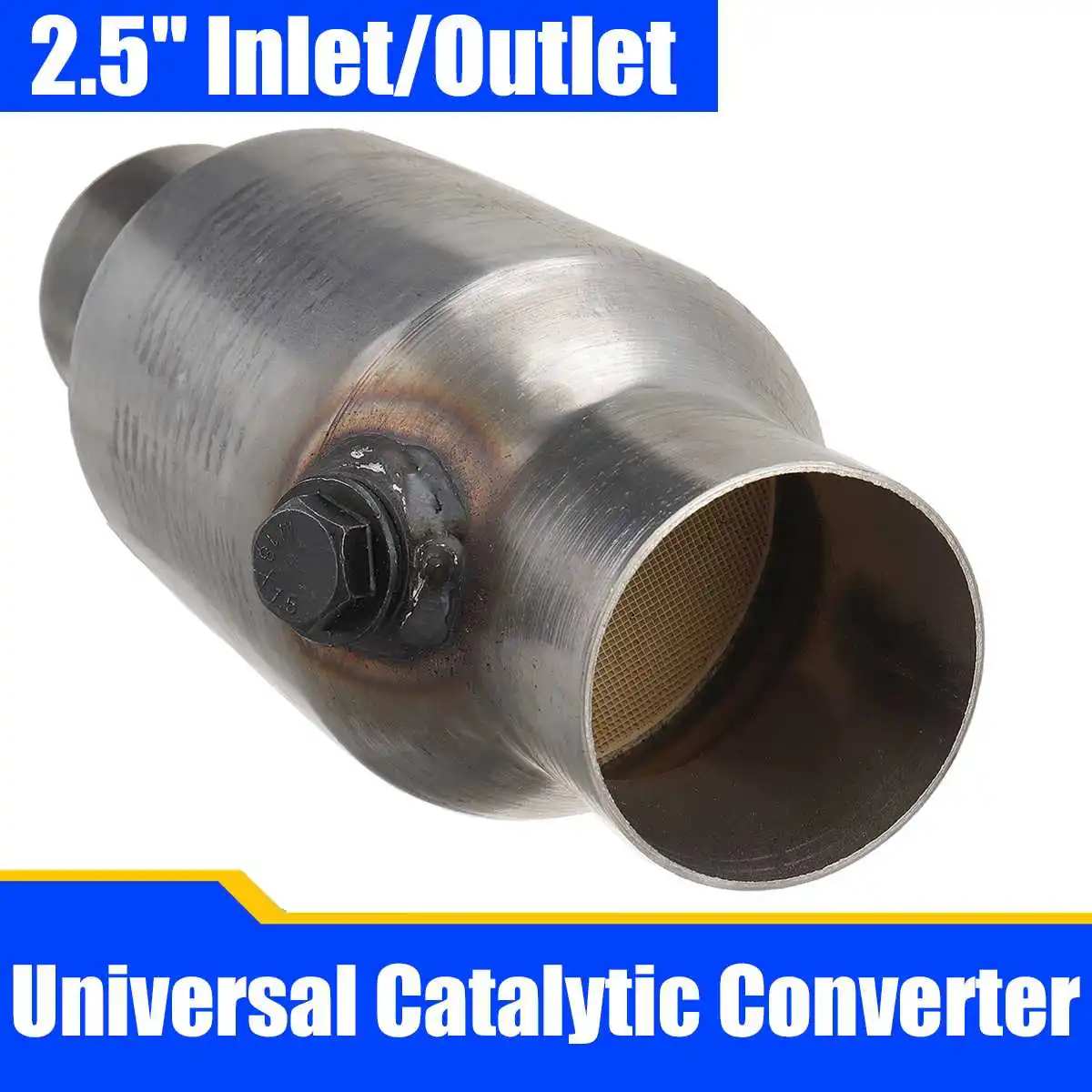 

2.5inch/63mm Exhaust Catalytic Converter w/Oxygen Sensor High Flow Stainless Steel Catalytic Converter Universal