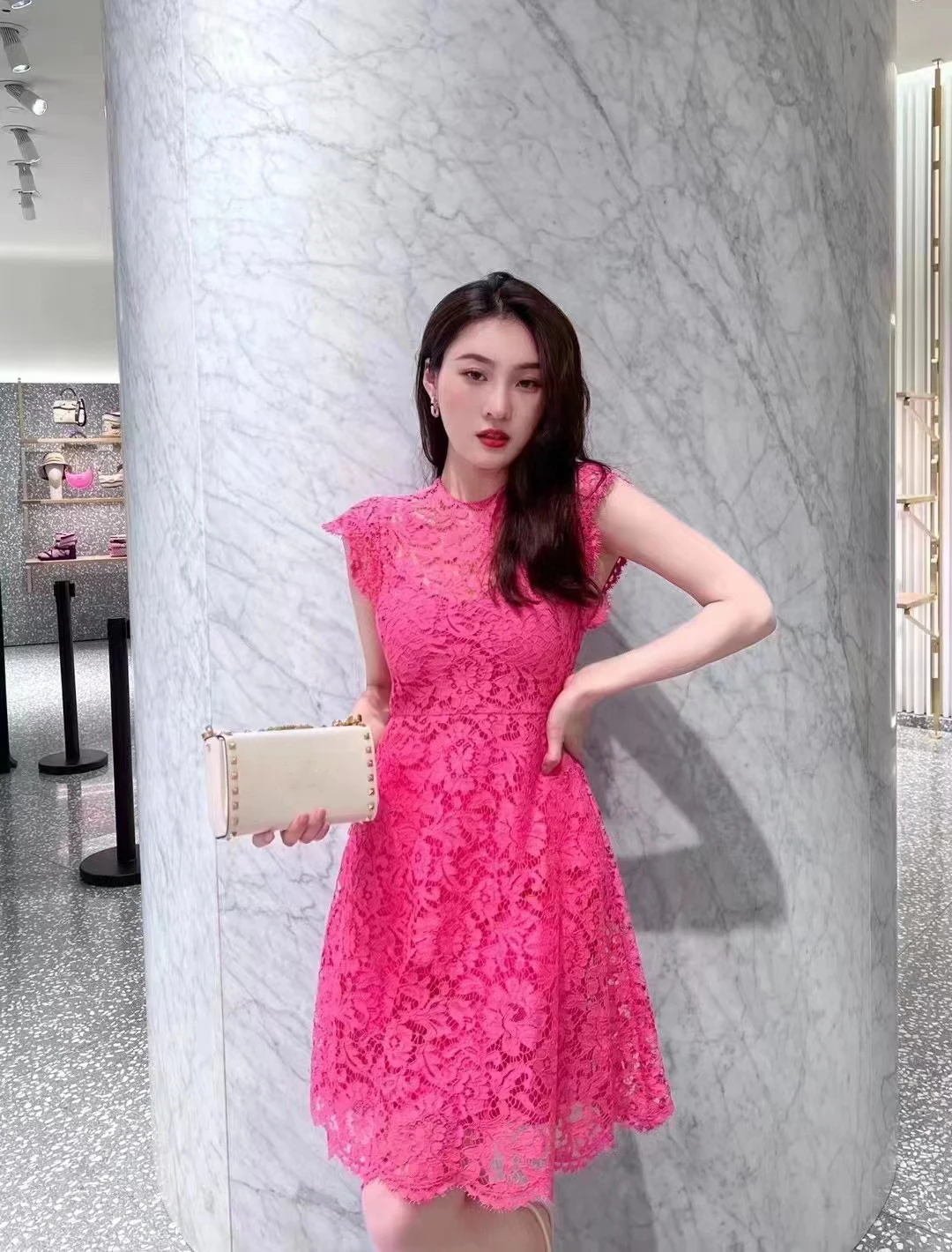 

High Quality Lace Women Dress Elegant Chic Vintage Clothes Luxury Runway Designer Silk Lining Sets