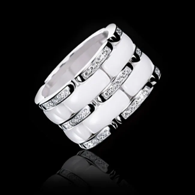 

Fashion Ring Jewelry Personality High Quality With Chain Wide Double Row Diamond Black And White Ceramic Shape