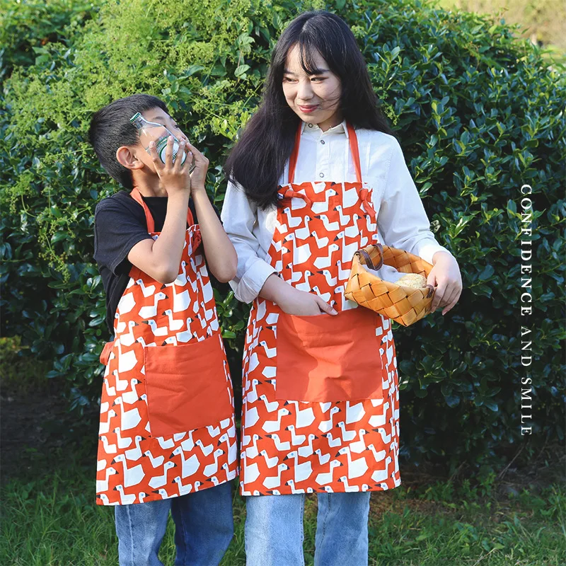 

Aprons Cotton Japanese Parent-child Apron And Wind Printed Xiaoqing New Canvas Cover Cloth Hotel Flower Shop