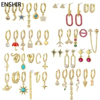 enshir 6 piece set pearl small zircon drop hoop earrings for women piercing irregular earring pendientes luxury gift