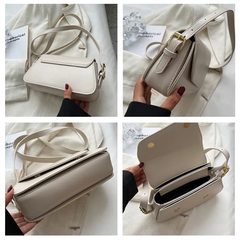 PU Leather Luxury Designer Lady Handbags Simple Fashion Crossbody Underarm Shoulder Tote Bags for Women Retro Small Square Bag