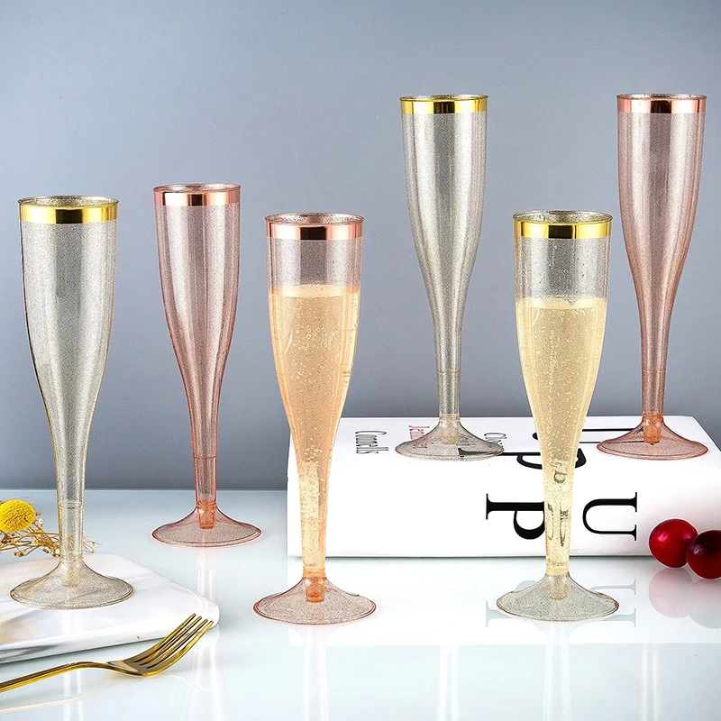 

6PCS Disposable Red Wine Glass Plastic Champagne Flutes Glasses Cocktail Goblet Wedding Party Supplies Glass Flutes Cups