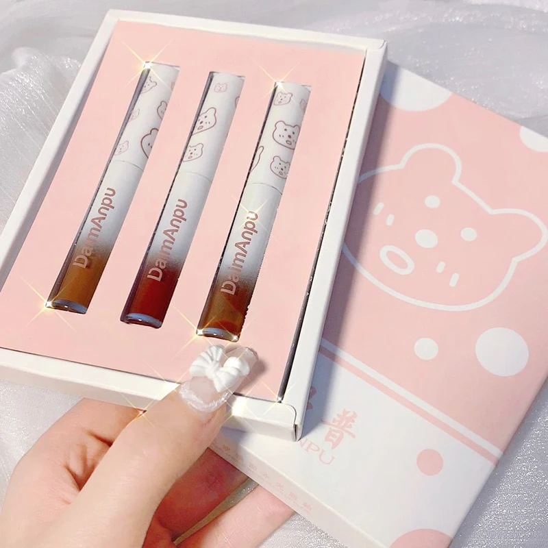 

3pcs/set Glasting Water Lip Gloss Combo Juicy Jelly Lip Tint Kits Long Lasting Liquid Lipstick Gift Box Makeup Cosmetics TSLM1