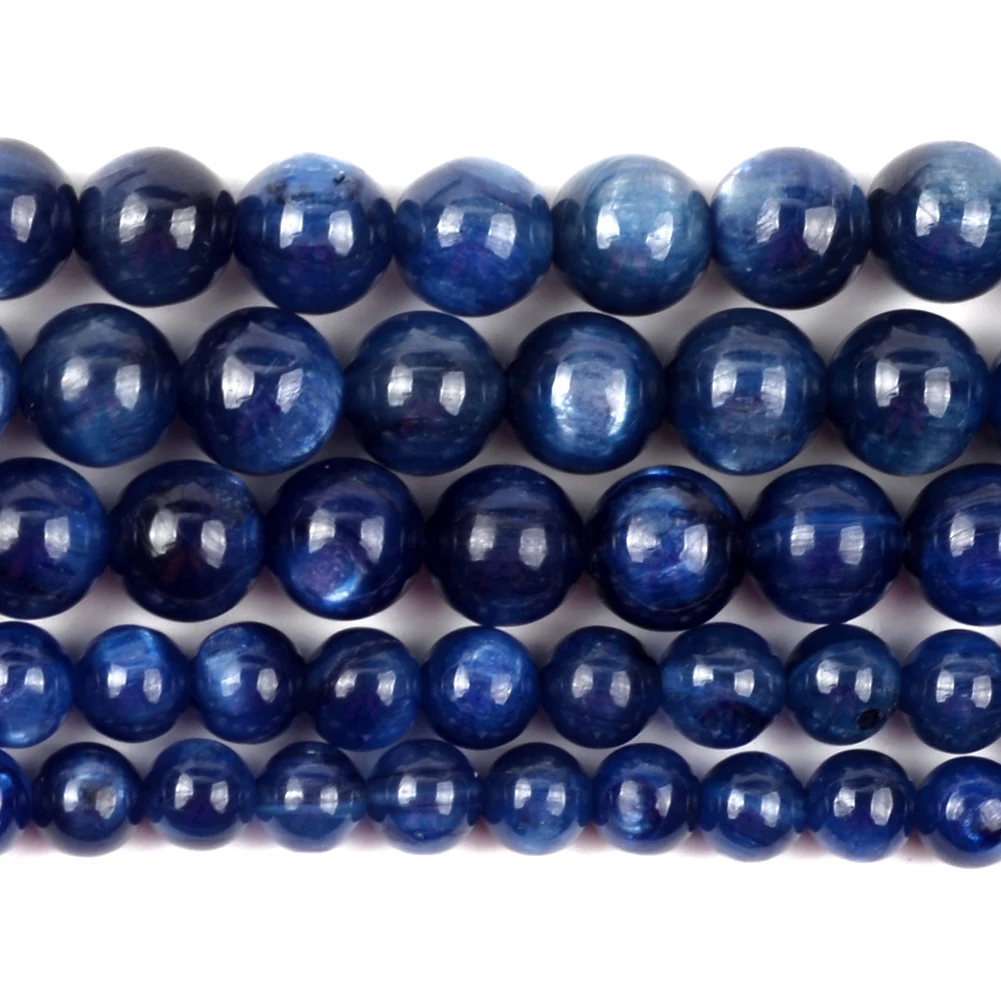 Natural Blue Kyanites Stone Beads For Jewelry Making Black Round Loose Spacer DIY Bracelet Charms Accessories 6/8/10mm