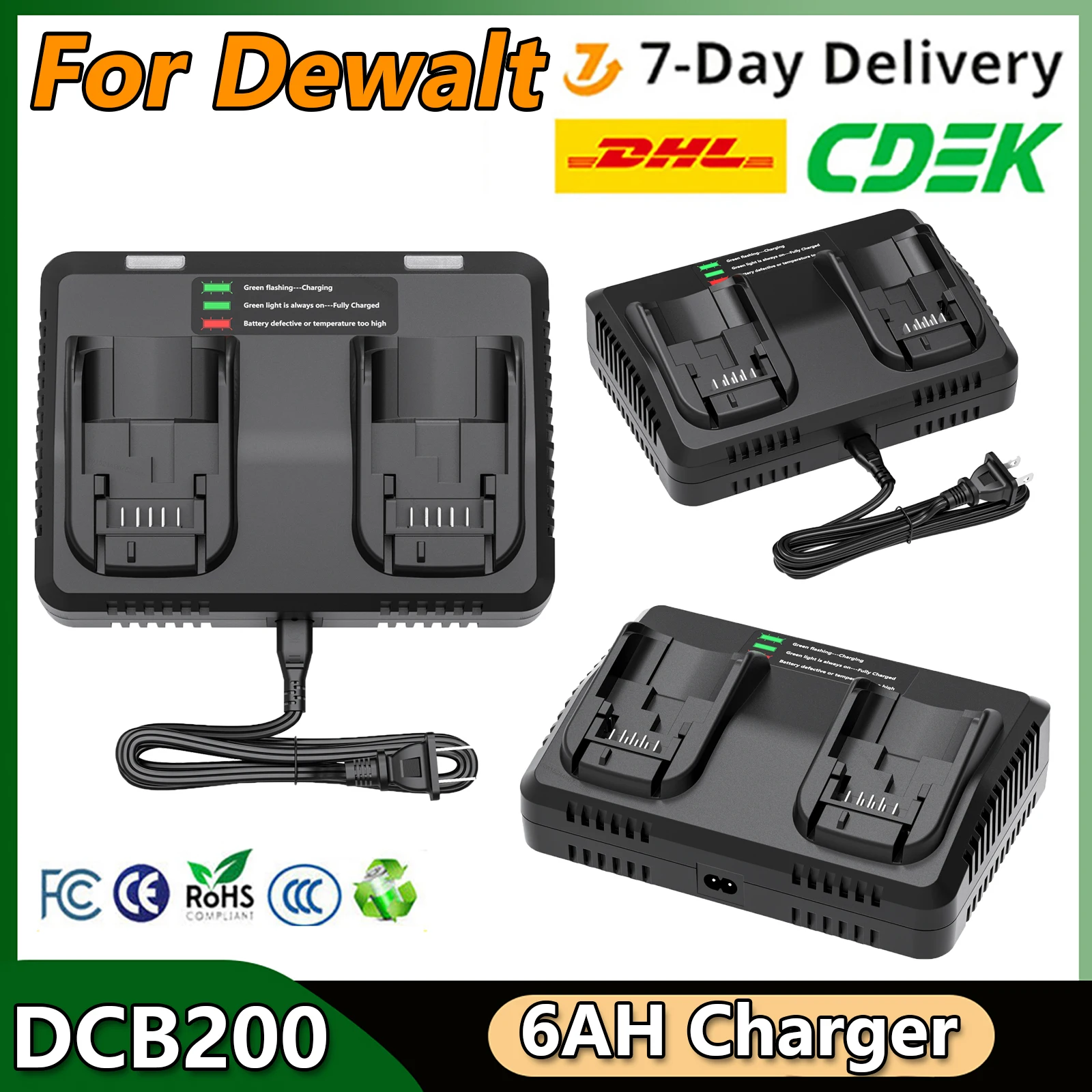 Двойное зарядное устройство 6 Ач для аккумуляторов Dewalt DCB200 DCB107 DCB105 DCB112 DCB115 DCB102