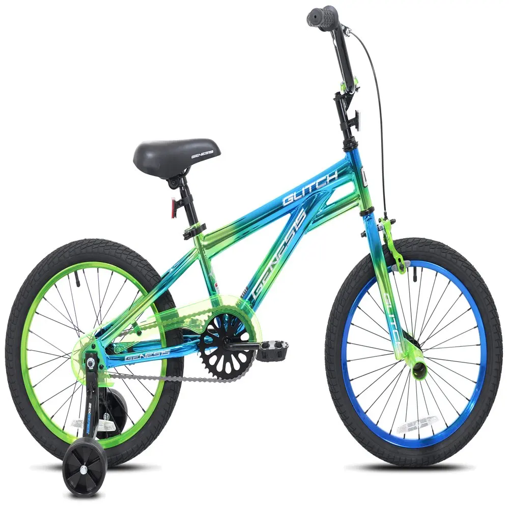 

18" Glitch Boy's BMX Bike, Blue/Green Bicycle Shock Absorption Strong Load-Bearing Capacity Portable Comfortable Durable Stable