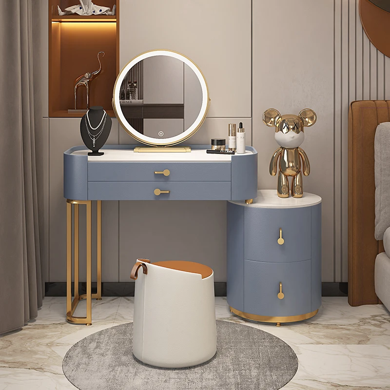 

Роскошный туалетный столик, улучшенный шкаф для хранения из массива дерева в стиле рок, встроенный современный простой спальный столик кремового цвета для девочек