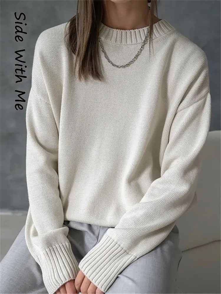 Side With Me 2022 Autumn Winter Knitted Long Sleeve Y2K Oversized Women Pullover Sweaters O Neck Casual Party Women's Sweaters